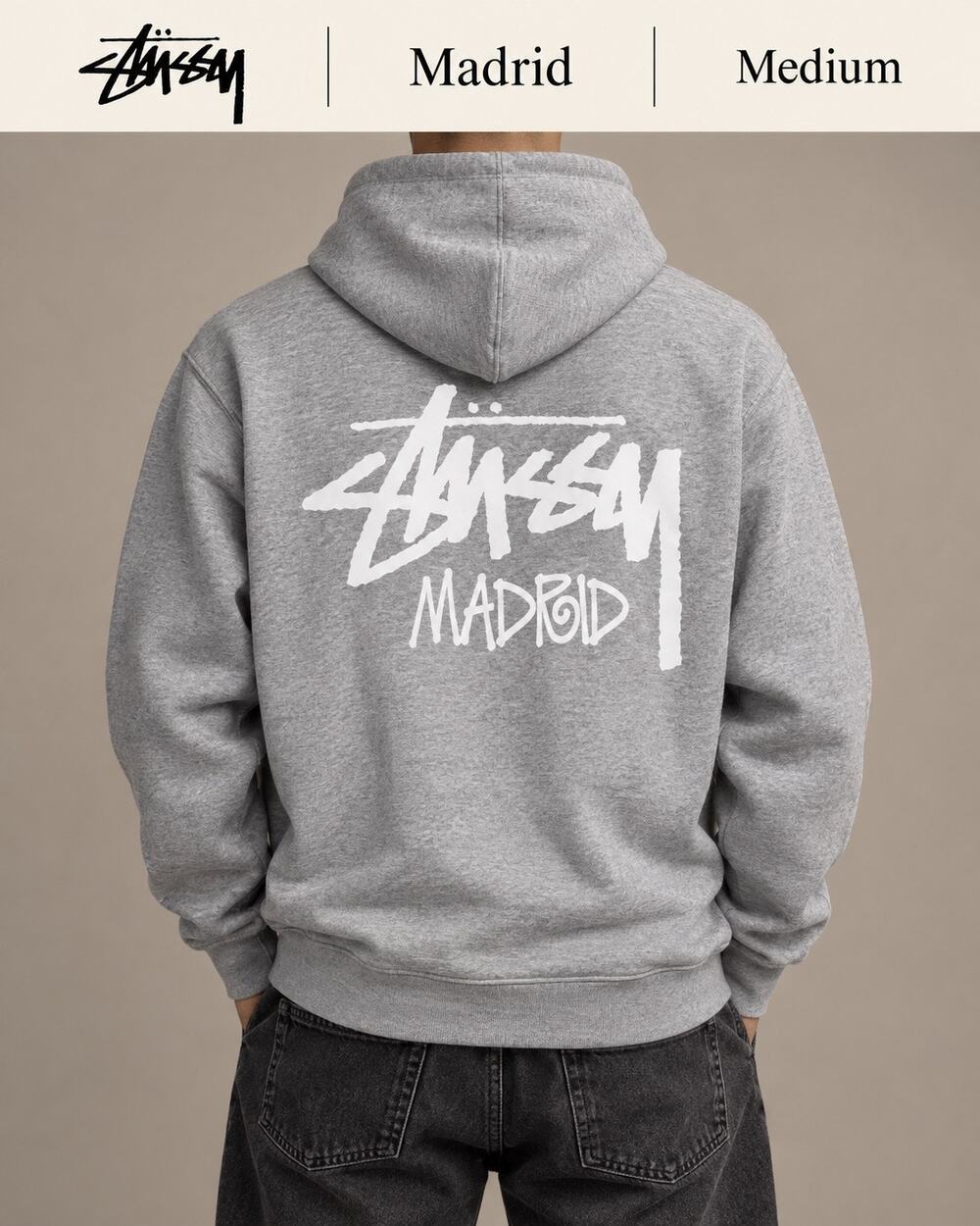 Stussy Madrid Chapter Hoodie Medium Archive Colorway NWOT Rare Grey